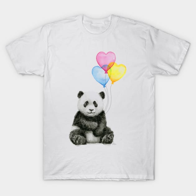 Baby Panda with Heart-Shaped Balloons T-Shirt by Olechka